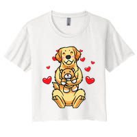 Kawaii Dog Golden Retriever Stuffed Animal And Hearts Women's Crop Top Tee