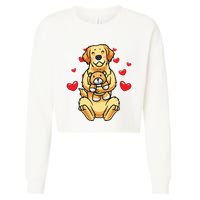 Kawaii Dog Golden Retriever Stuffed Animal And Hearts Cropped Pullover Crew