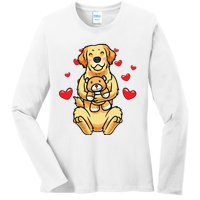 Kawaii Dog Golden Retriever Stuffed Animal And Hearts Ladies Long Sleeve Shirt