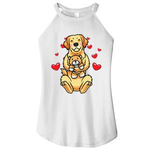 Kawaii Dog Golden Retriever Stuffed Animal And Hearts Women's Perfect Tri Rocker Tank