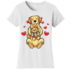 Kawaii Dog Golden Retriever Stuffed Animal And Hearts Women's T-Shirt