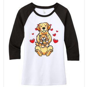 Kawaii Dog Golden Retriever Stuffed Animal And Hearts Women's Tri-Blend 3/4-Sleeve Raglan Shirt