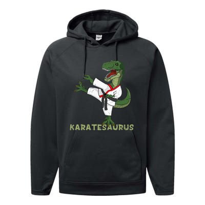 Karate Dinosaur Karatesaurus Trex Karatist Performance Fleece Hoodie