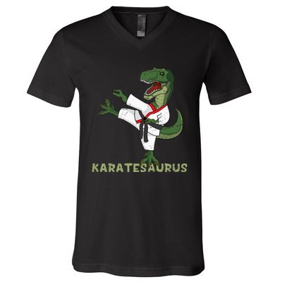 Karate Dinosaur Karatesaurus Trex Karatist V-Neck T-Shirt