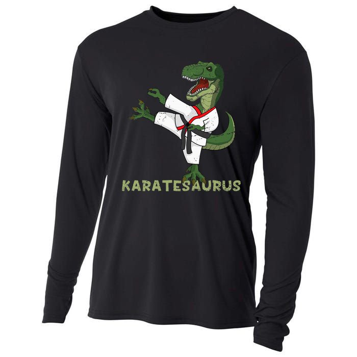 Karate Dinosaur Karatesaurus Trex Karatist Cooling Performance Long Sleeve Crew