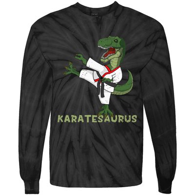 Karate Dinosaur Karatesaurus Trex Karatist Tie-Dye Long Sleeve Shirt