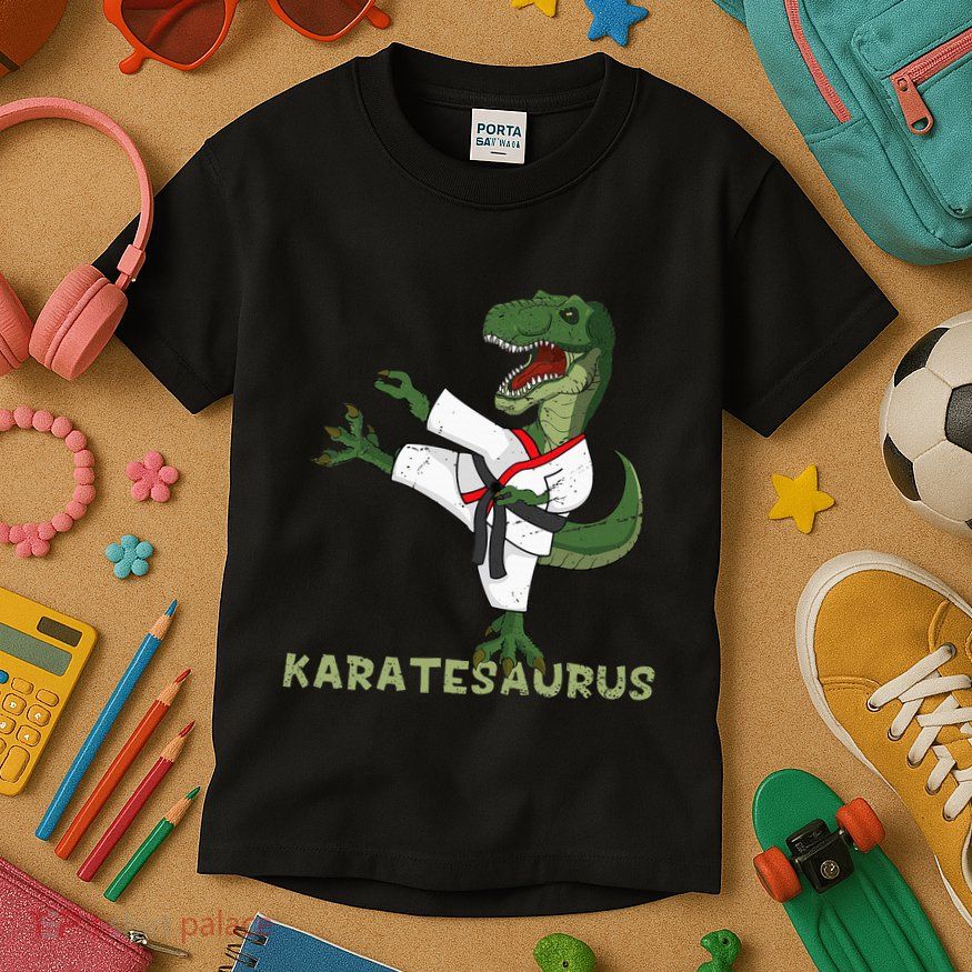 Karate Dinosaur Karatesaurus Trex Karatist Kids T-Shirt