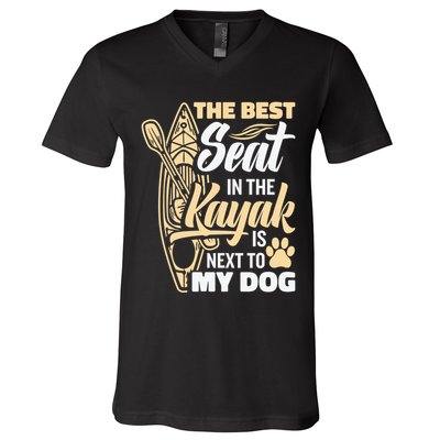 Kayaking Dog Kayaking Gear Lake Kayaking With Dog Kayak Funny Gift V-Neck T-Shirt