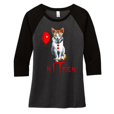 Kitten Dont Look At Me Cat Clown Balloon Halloween Women's Tri-Blend 3/4-Sleeve Raglan Shirt