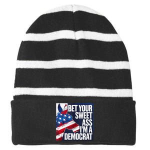 KamalaS Donkey Power Bet Your Sweet Ass! Striped Beanie with Solid Band