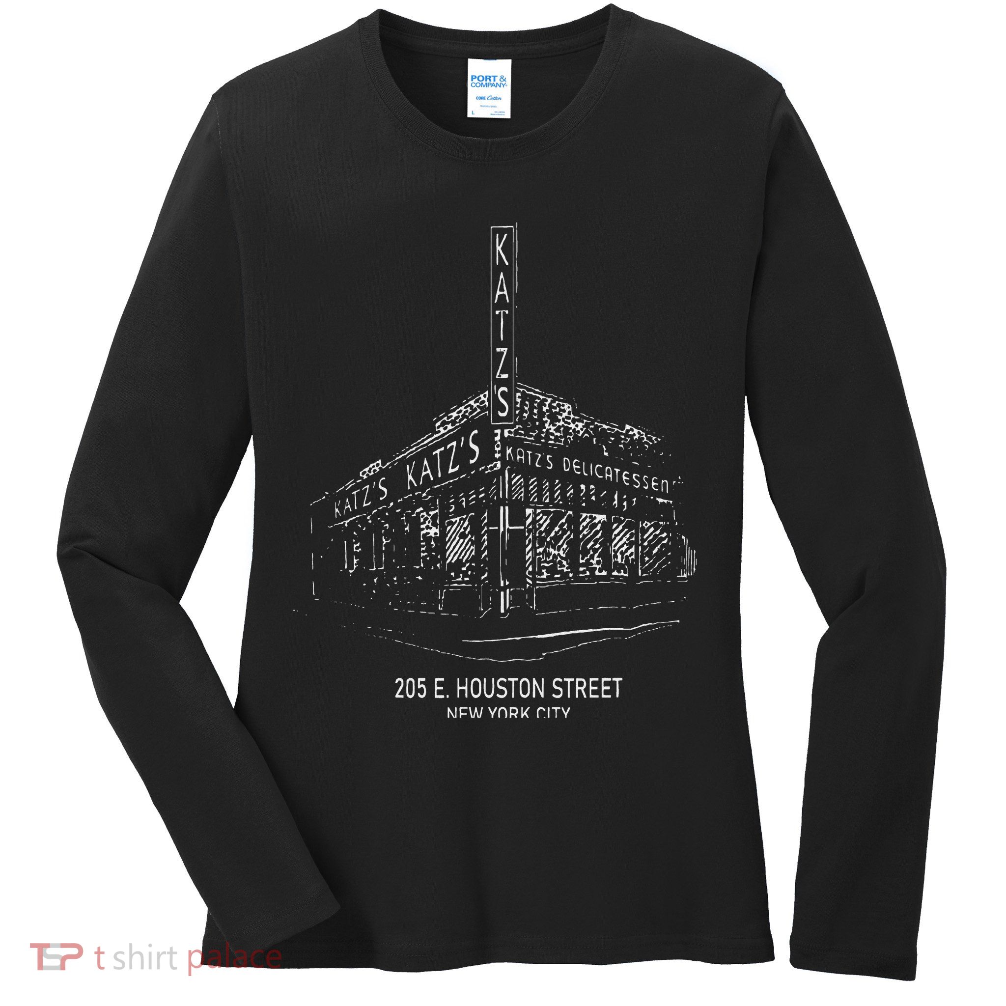Katz Delicatessen Restaurant, Vintage Deli New York Ladies Long Sleeve Shirt