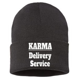 Karma Delivery Service Funny Karma Employee Job Saying Sustainable Knit Beanie