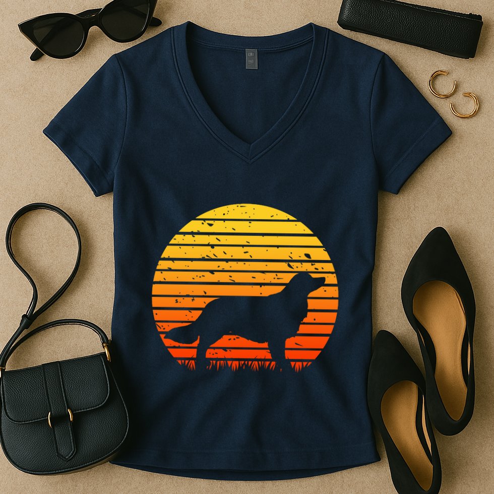 Kooikerhondje Dog Sunset Yellow Women's V-Neck T-Shirt