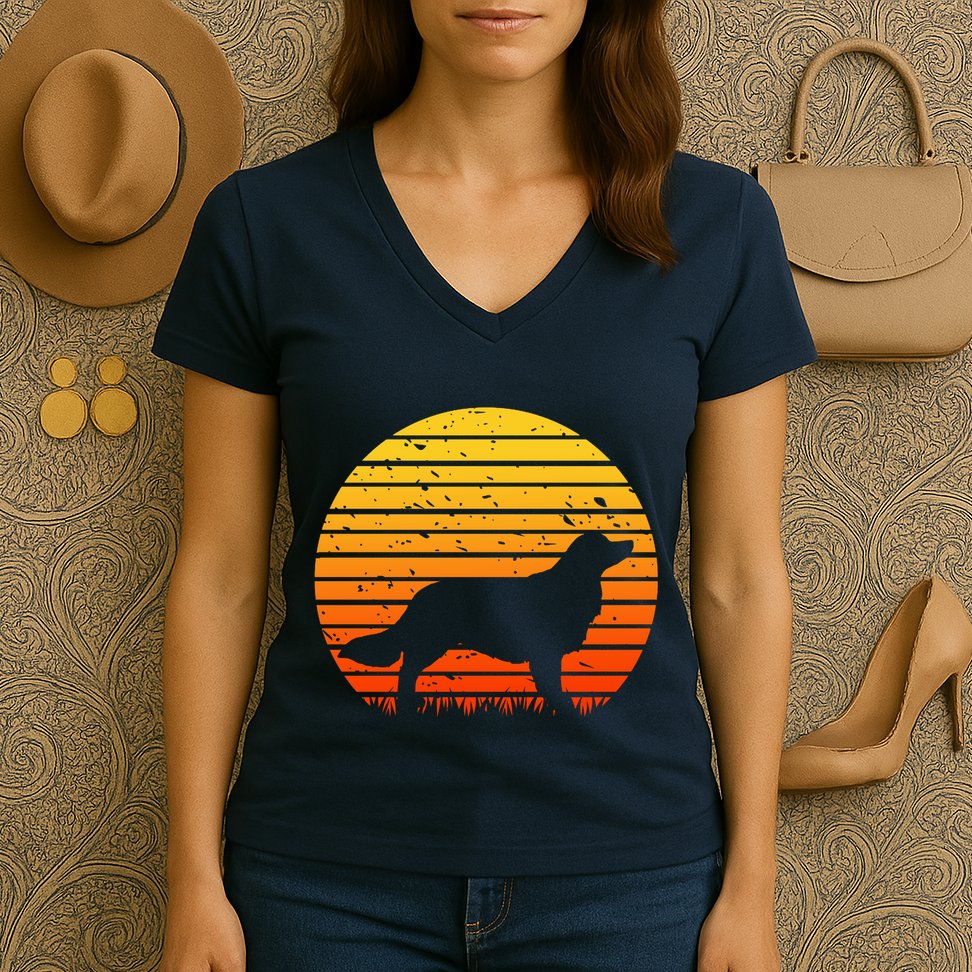 Kooikerhondje Dog Sunset Yellow Women's V-Neck T-Shirt