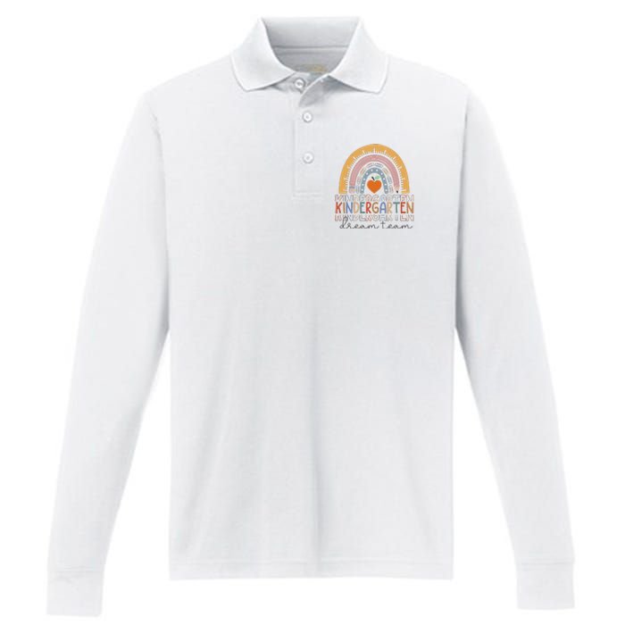 Kindergarten Dream Team Rainbow Welcome Back To School Performance Long Sleeve Polo