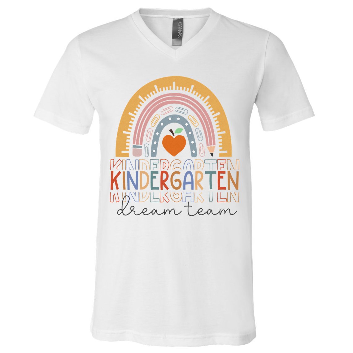 Kindergarten Dream Team Rainbow Welcome Back To School V-Neck T-Shirt