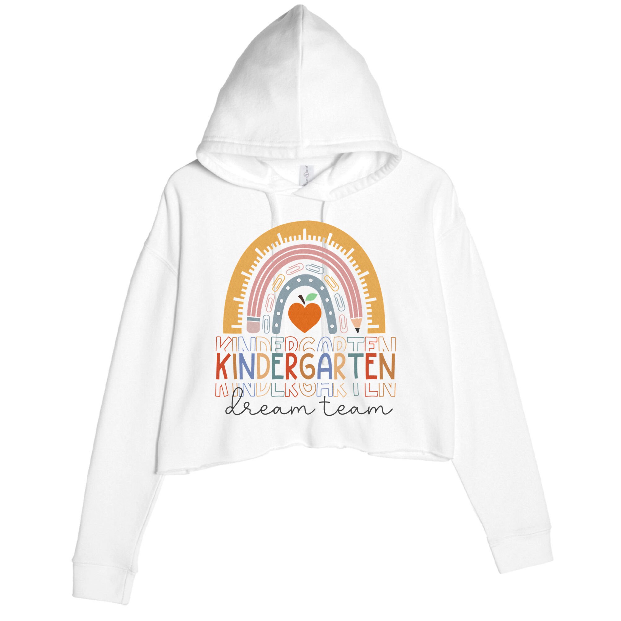 Kindergarten Dream Team Rainbow Welcome Back To School Crop Fleece Hoodie