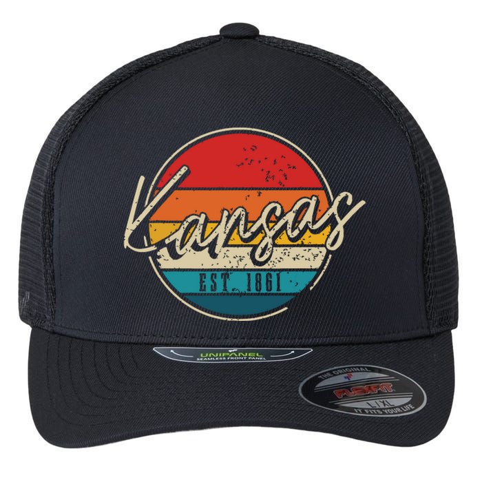 Kansas Est 1861 Pride Vintage Kansas Flexfit Unipanel Trucker Cap