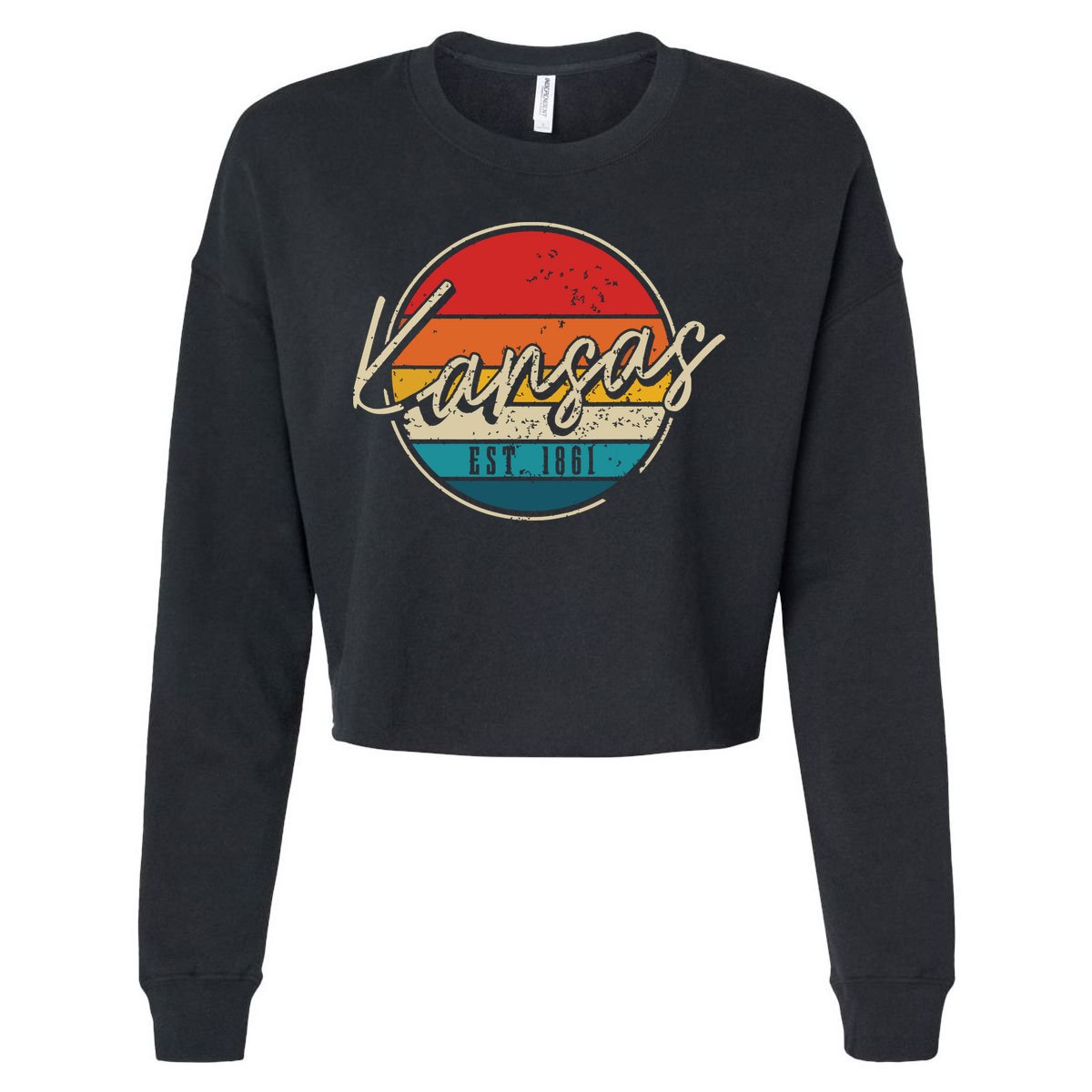 Kansas Est 1861 Pride Vintage Kansas Cropped Pullover Crew