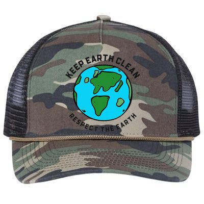 Keep Earth Clean Respect The Earth Day Love Hippie Planet Retro Rope Trucker Hat Cap