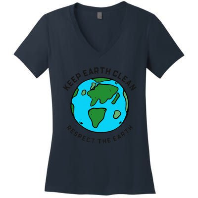 Keep Earth Clean Respect The Earth Day Love Hippie Planet Women's V-Neck T-Shirt