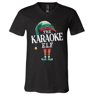 Karaoke Elf Christmas Group Xmas Pajama Party Vneck V-Neck T-Shirt