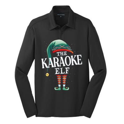 Karaoke Elf Christmas Group Xmas Pajama Party Vneck Silk Touch Performance Long Sleeve Polo