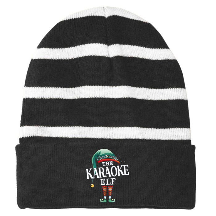 Karaoke Elf Christmas Group Xmas Pajama Party Vneck Striped Beanie with Solid Band