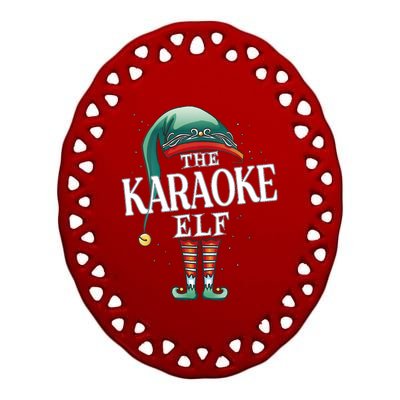 Karaoke Elf Christmas Group Xmas Pajama Party Vneck Ceramic Oval Ornament