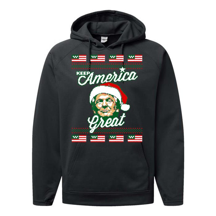 Keep America Great Ugly Christmas Sweater Performance Fleece Hoodie