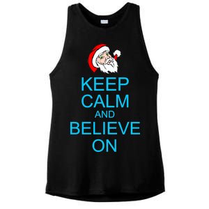 Keep Calm And Believe On Santa Christmas Ladies PosiCharge Tri-Blend Wicking Tank