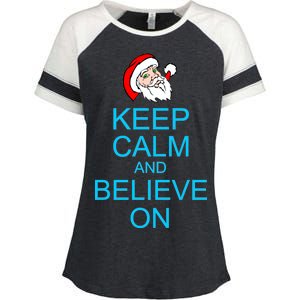 Keep Calm And Believe On Santa Christmas Enza Ladies Jersey Colorblock Tee