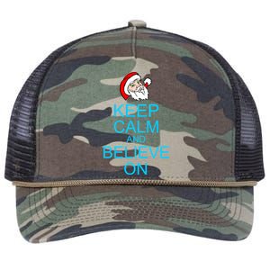 Keep Calm And Believe On Santa Christmas Retro Rope Trucker Hat Cap