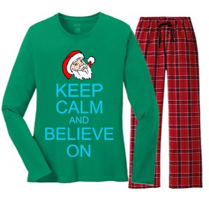 Keep Calm And Believe On Santa Christmas Women's Long Sleeve Flannel Pajama Set 