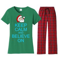 Keep Calm And Believe On Santa Christmas Women's Flannel Pajama Set