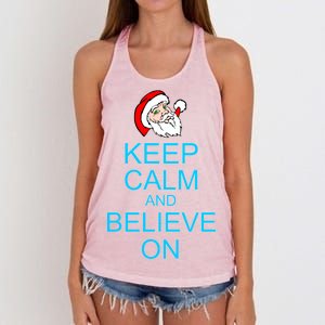 Keep Calm And Believe On Santa Christmas Women's Knotted Racerback Tank