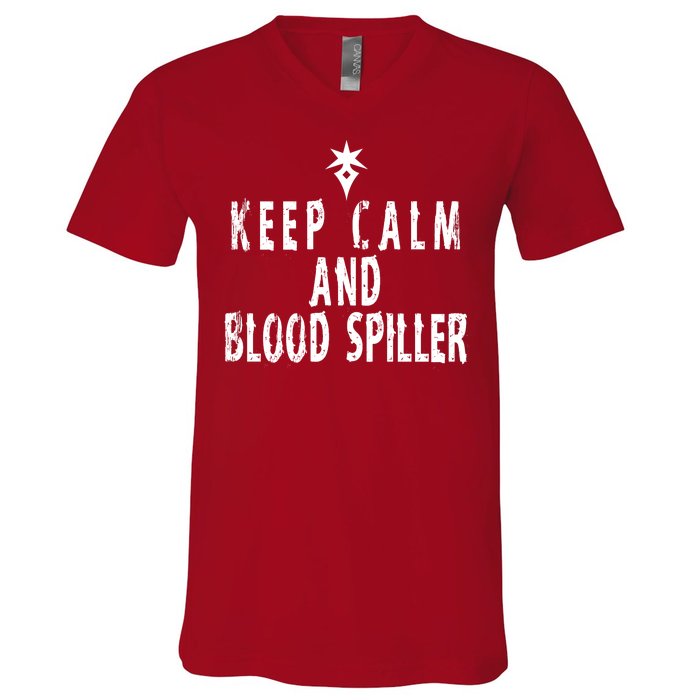 Keep Calm And Blood Spiller Dark Knight FF14 V-Neck T-Shirt