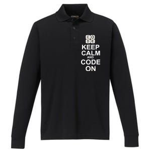 Keep Calm and Code On Performance Long Sleeve Polo