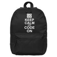 Keep Calm and Code On 16 in Basic Backpack