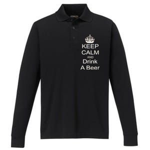 Keep Calm and Drink Beer Performance Long Sleeve Polo