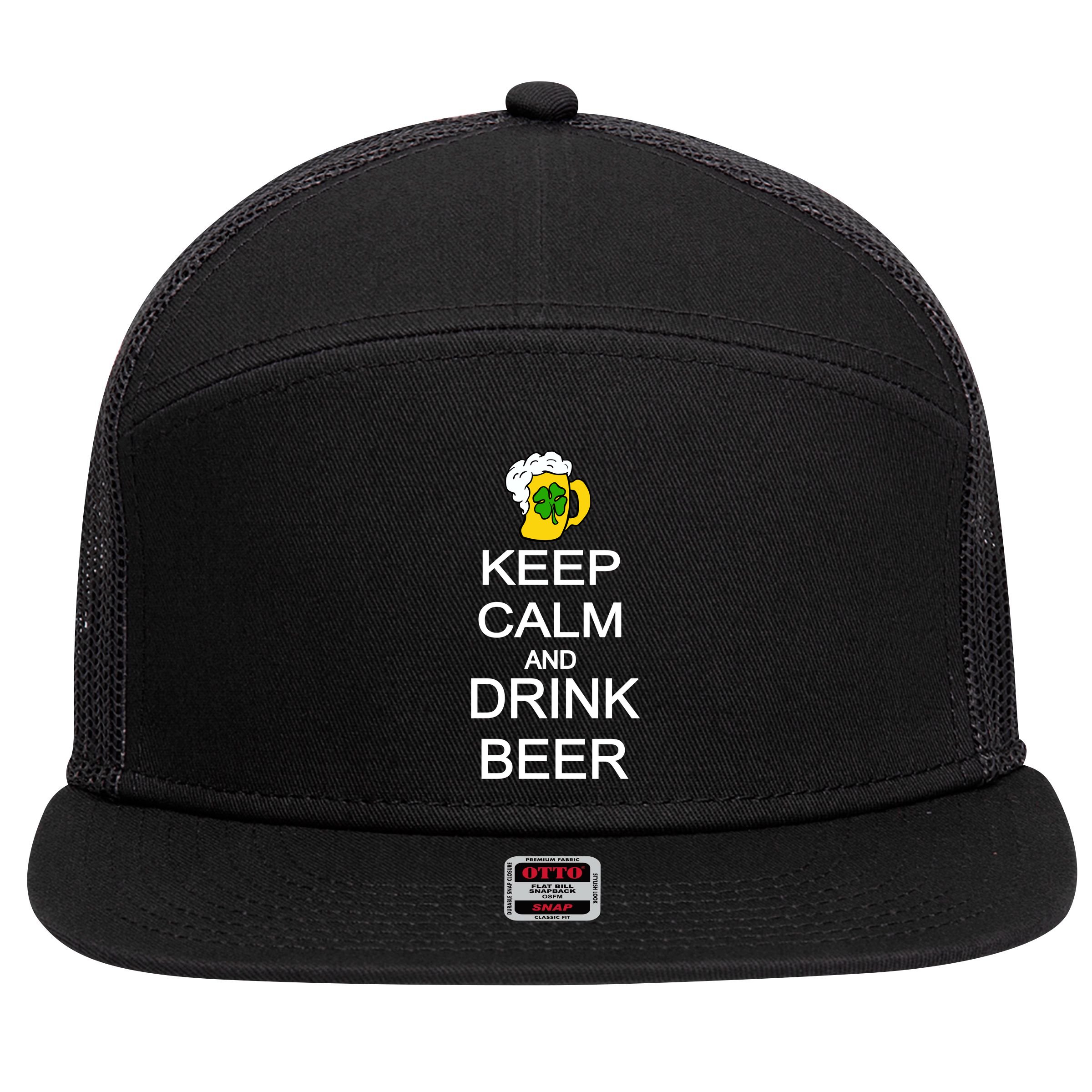 Keep Calm And Drink Beer St. Patrick's Day 7 Panel Mesh Trucker Snapback Hat