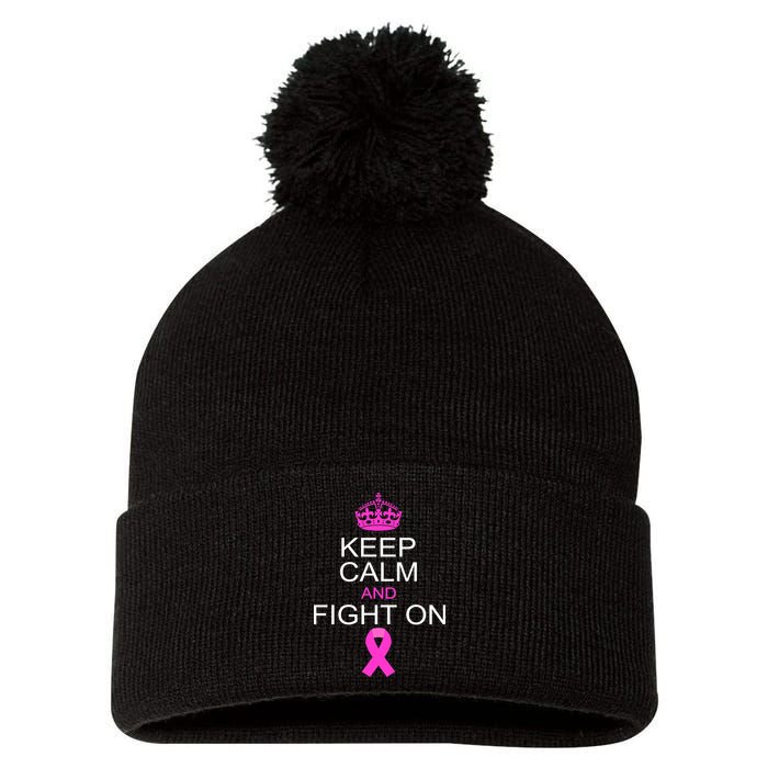 Keep Calm And Fight On Support Pom Pom 12in Knit Beanie