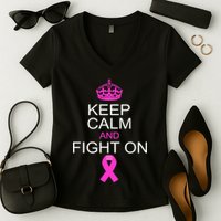 Keep Calm And Fight On Support Women's V-Neck T-Shirt