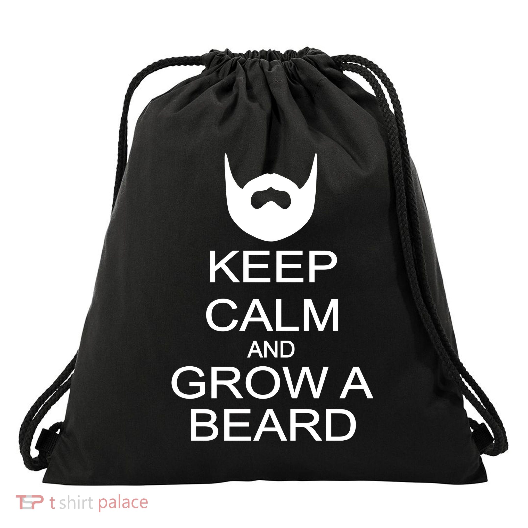 Keep Calm and Grow a Beard Drawstring Bag