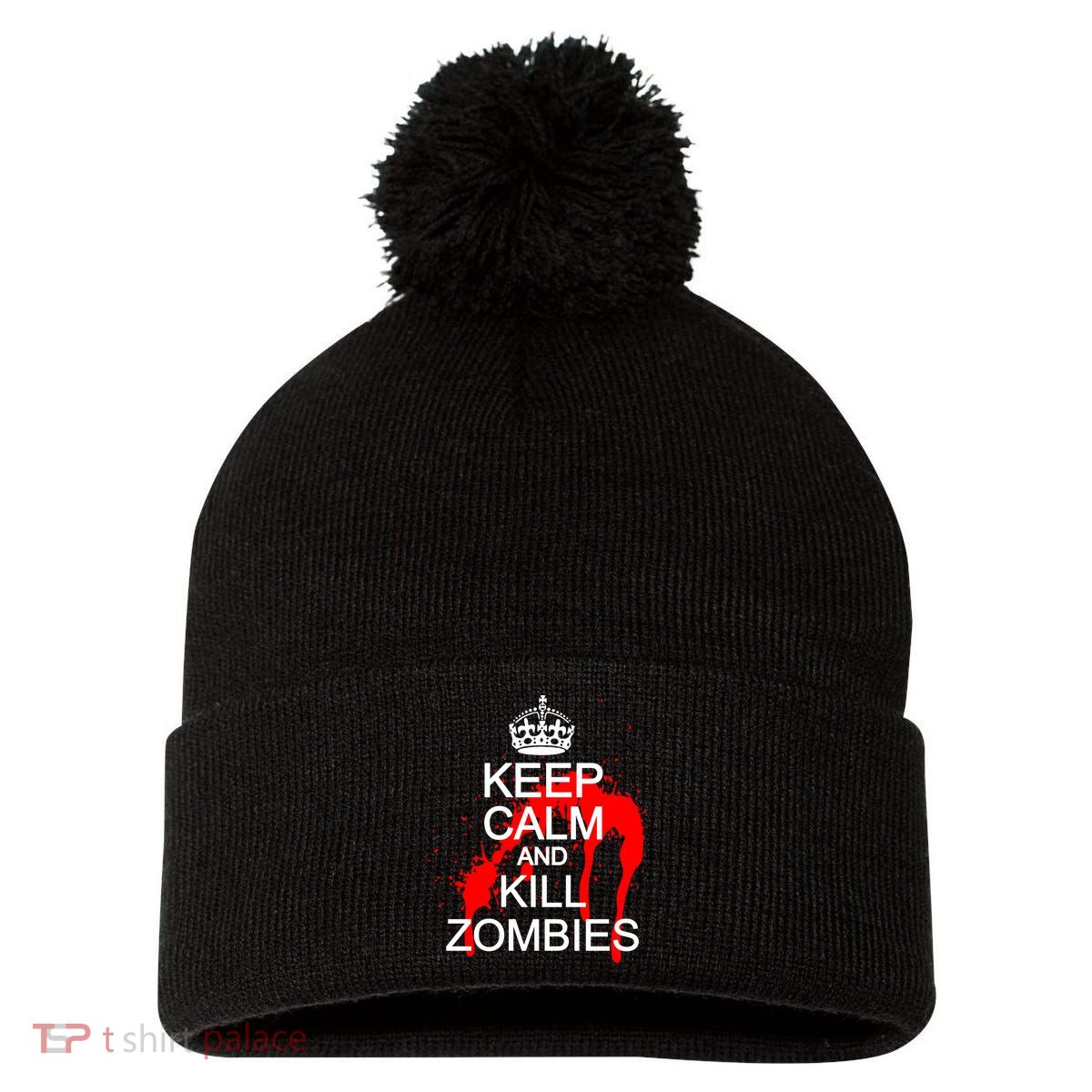 Keep Calm and Kill Zombies Pom Pom 12in Knit Beanie