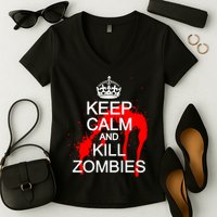 Keep Calm and Kill Zombies Women's V-Neck T-Shirt