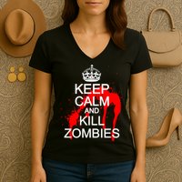 Keep Calm and Kill Zombies Women's V-Neck T-Shirt