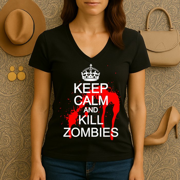 Keep Calm and Kill Zombies Women's V-Neck T-Shirt