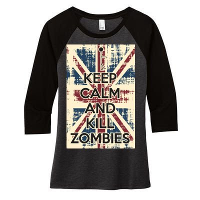 Keep Calm and Kill Zombies Vintage Women's Tri-Blend 3/4-Sleeve Raglan Shirt