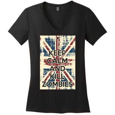 Keep Calm and Kill Zombies Vintage Women's V-Neck T-Shirt